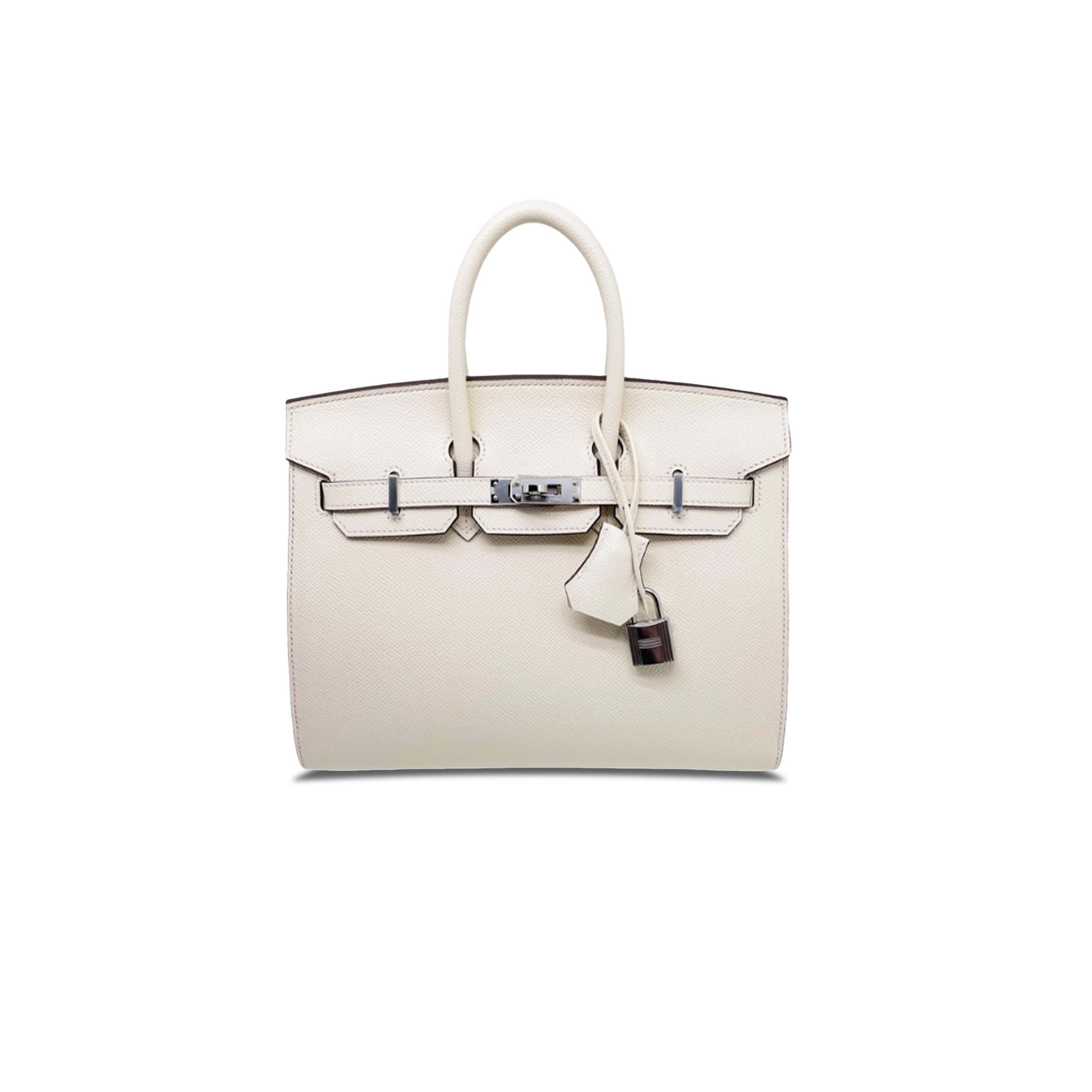 H**mes birkin 25 epsom leather cream white silver buckle handbag 24062877 (25*20*13cm)